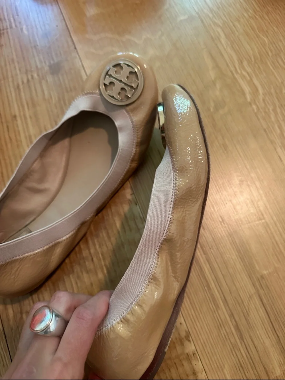 Tory Burch Nude Patent Logo Ballet Flats